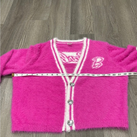 Barbie Halloween Costume Pink Cardigan Sweater Adult Heart Women’s Size Large - Picture 7 of 16